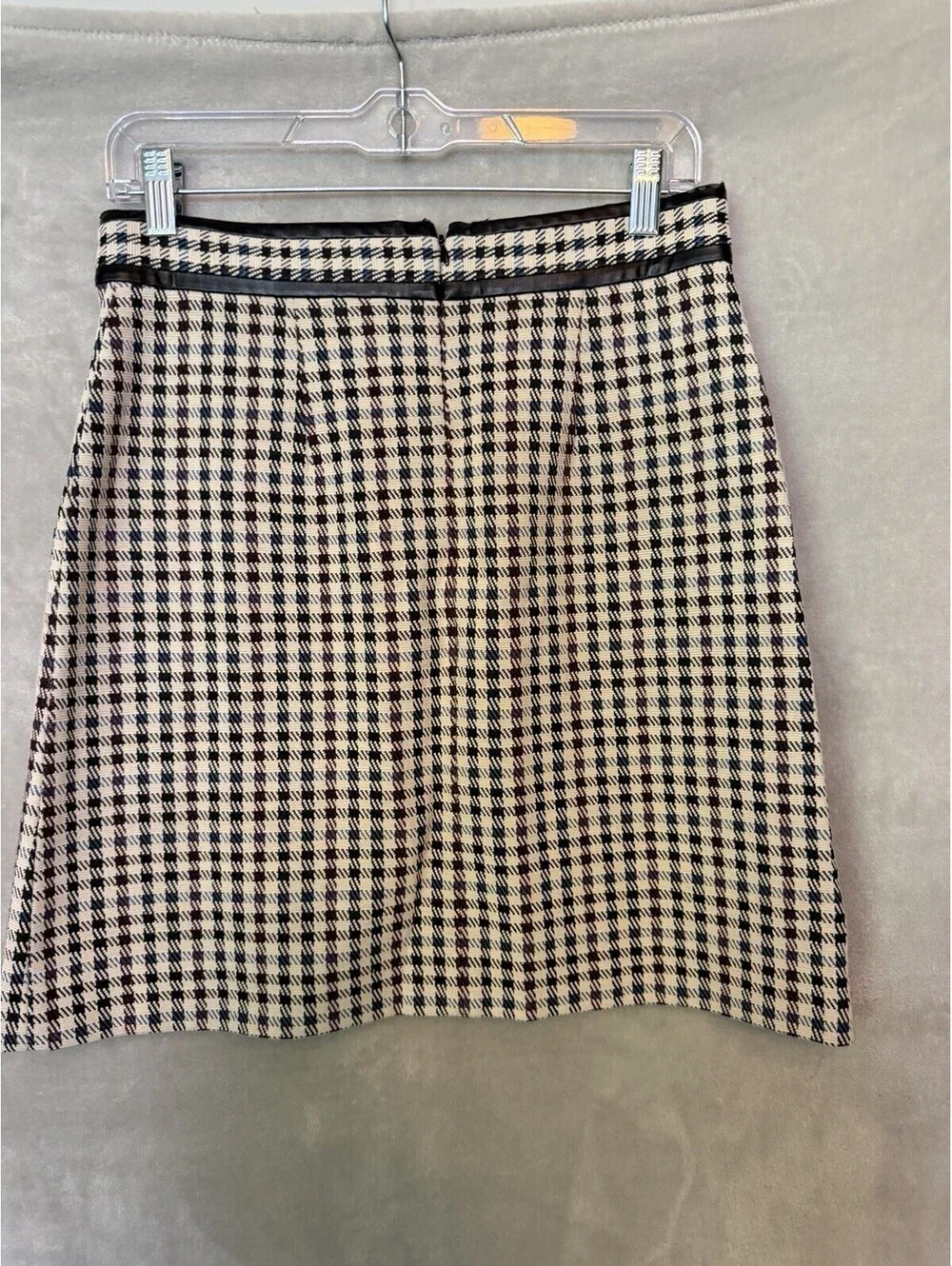 Ann Taylor Skirt Beige Black Red Herringbone Zip A Line Skirt Faux Wrap Size 6P